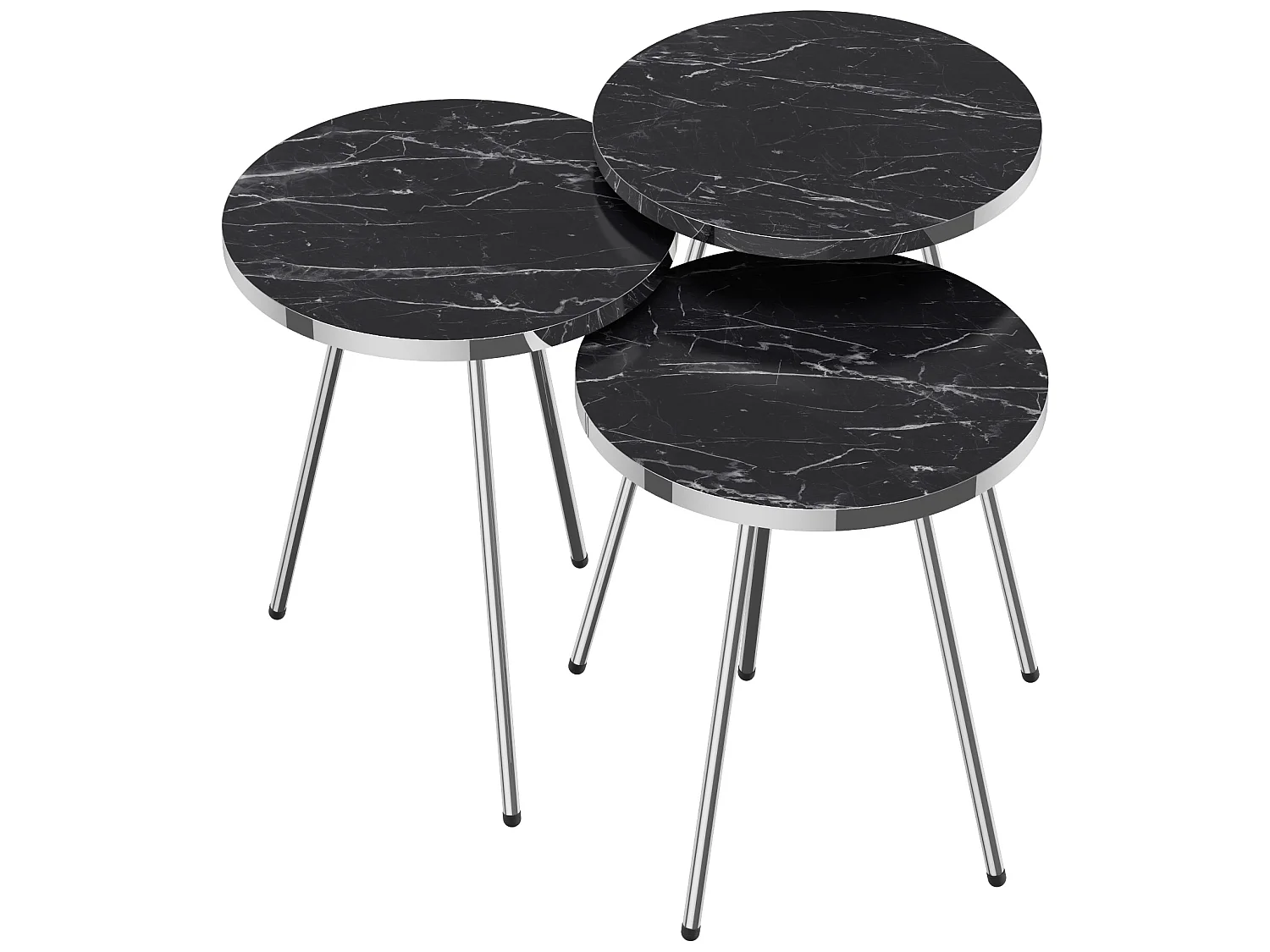 Set de 3 tables d'appoint Sakskøbing rondes gigognes marbre noir argent [en.casa]