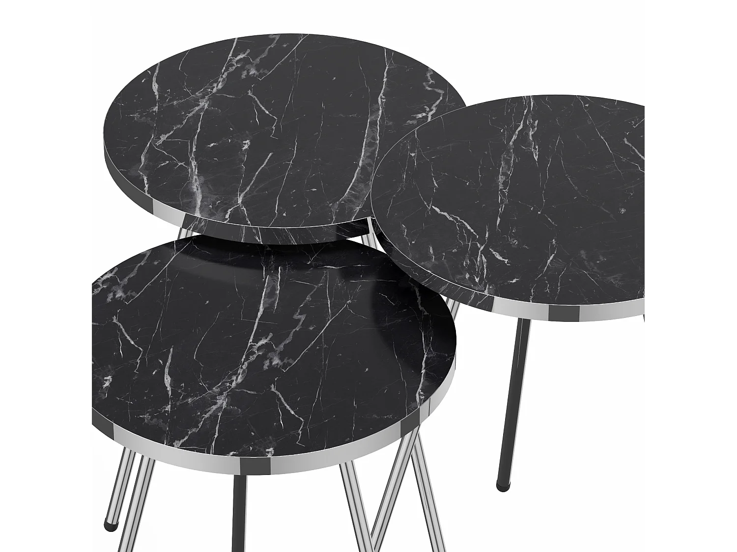 Set de 3 tables d'appoint Sakskøbing rondes gigognes marbre noir argent [en.casa]
