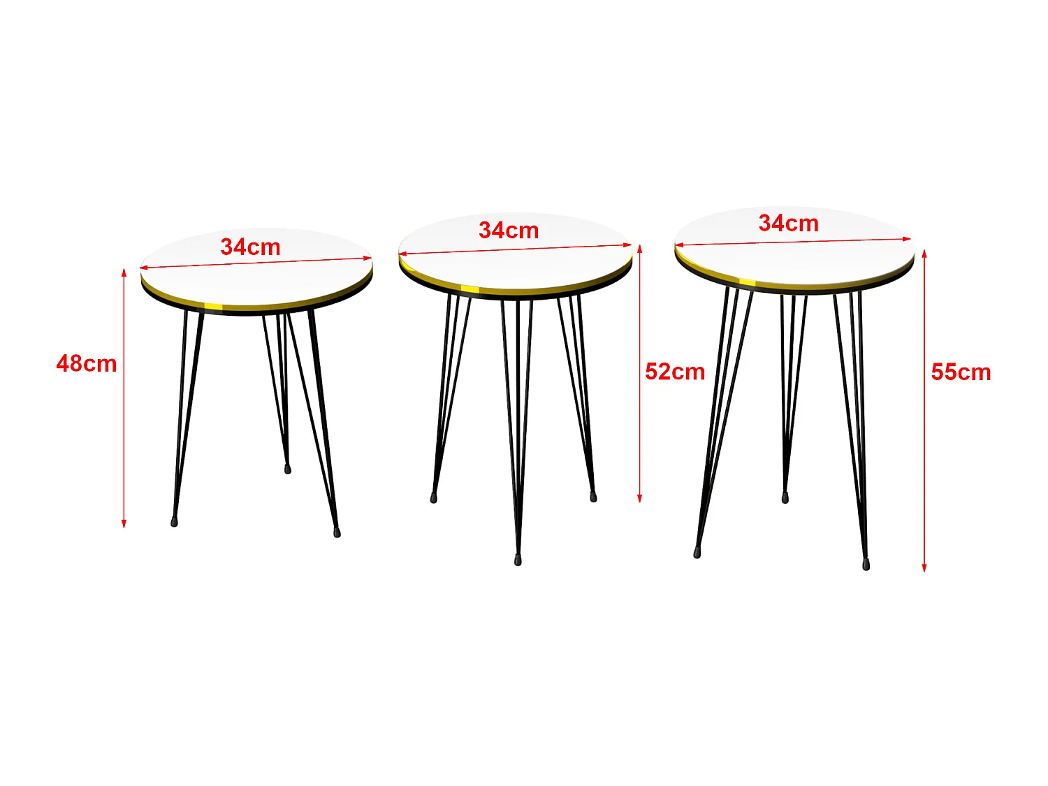 Set de 3 tables d'appoint Ry rondes gigognes blanc noir [en.casa]