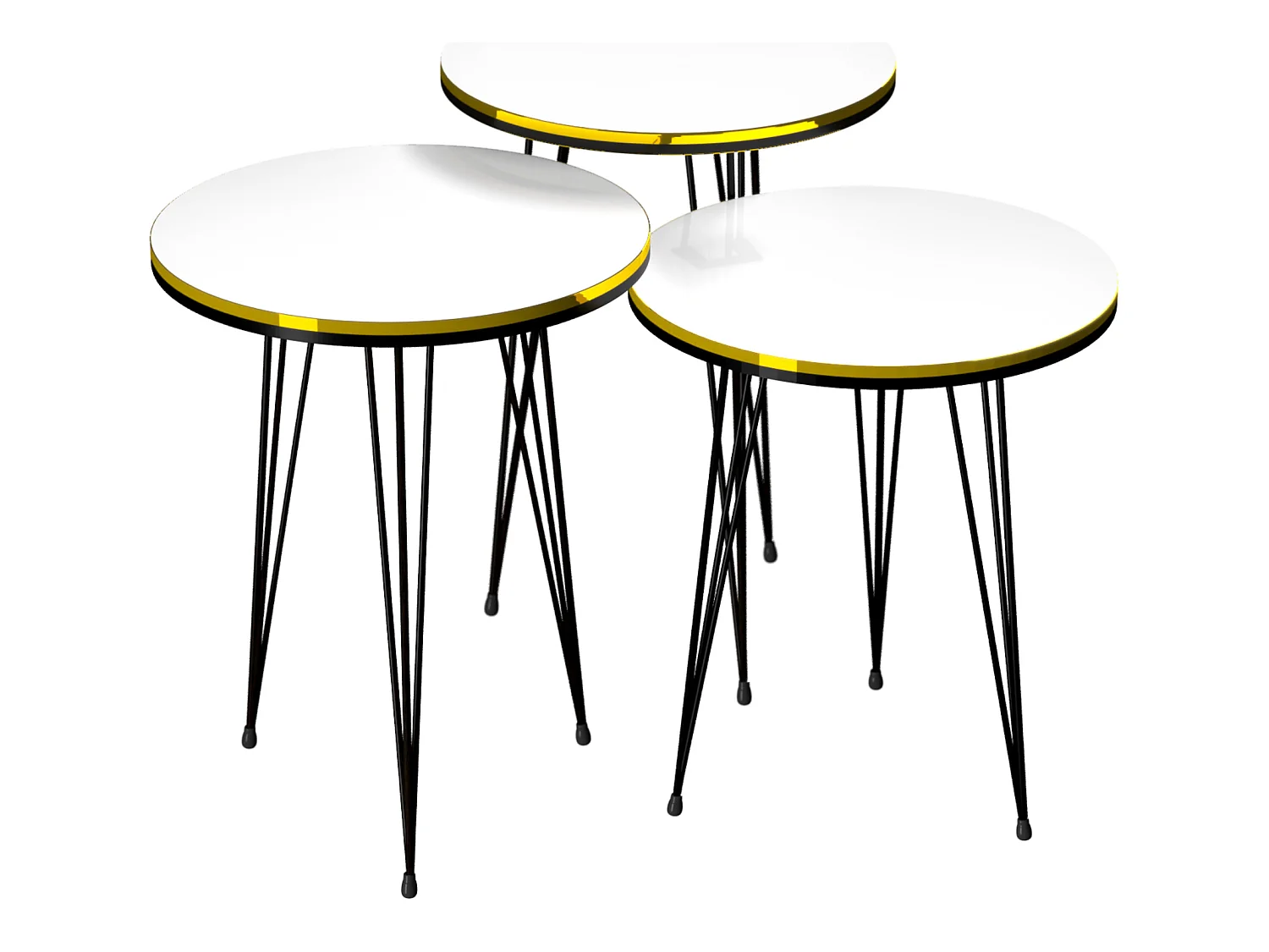 Set de 3 tables d'appoint Ry rondes gigognes blanc noir [en.casa]
