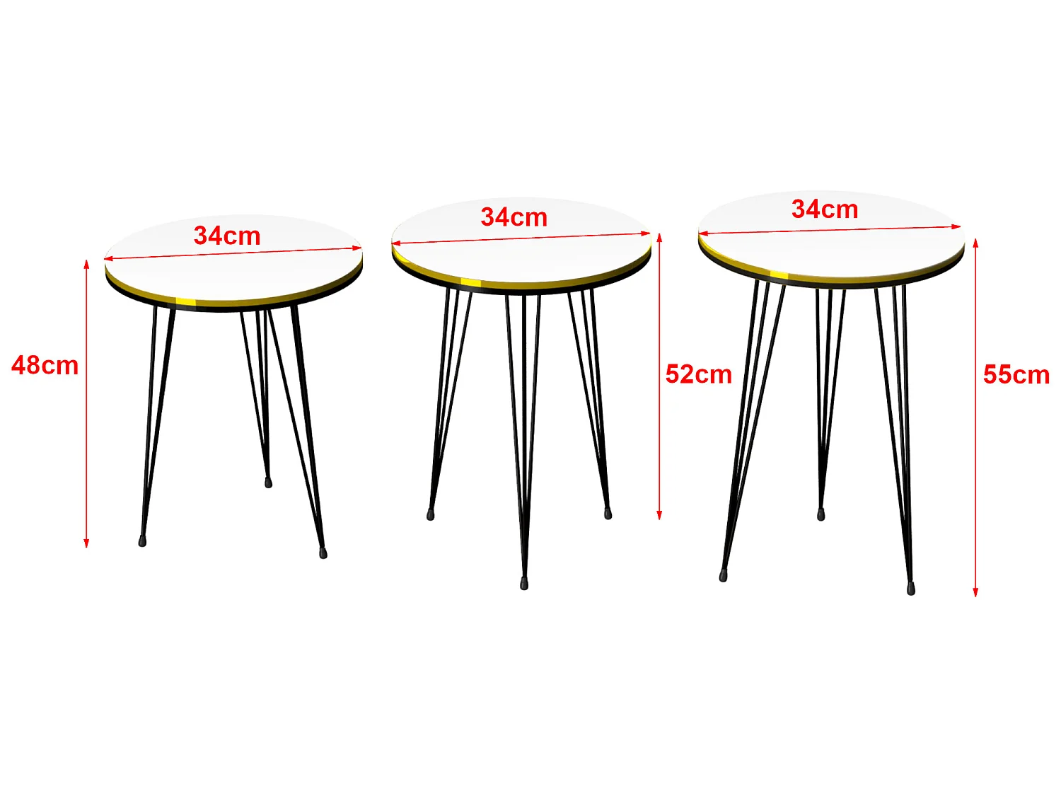 Set de 3 tables d'appoint Ry rondes gigognes blanc noir [en.casa]