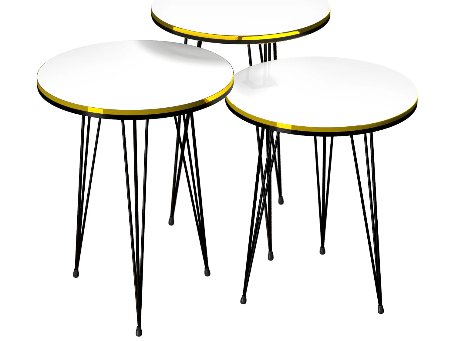 Set de 3 tables d'appoint Ry rondes gigognes blanc noir [en.casa]