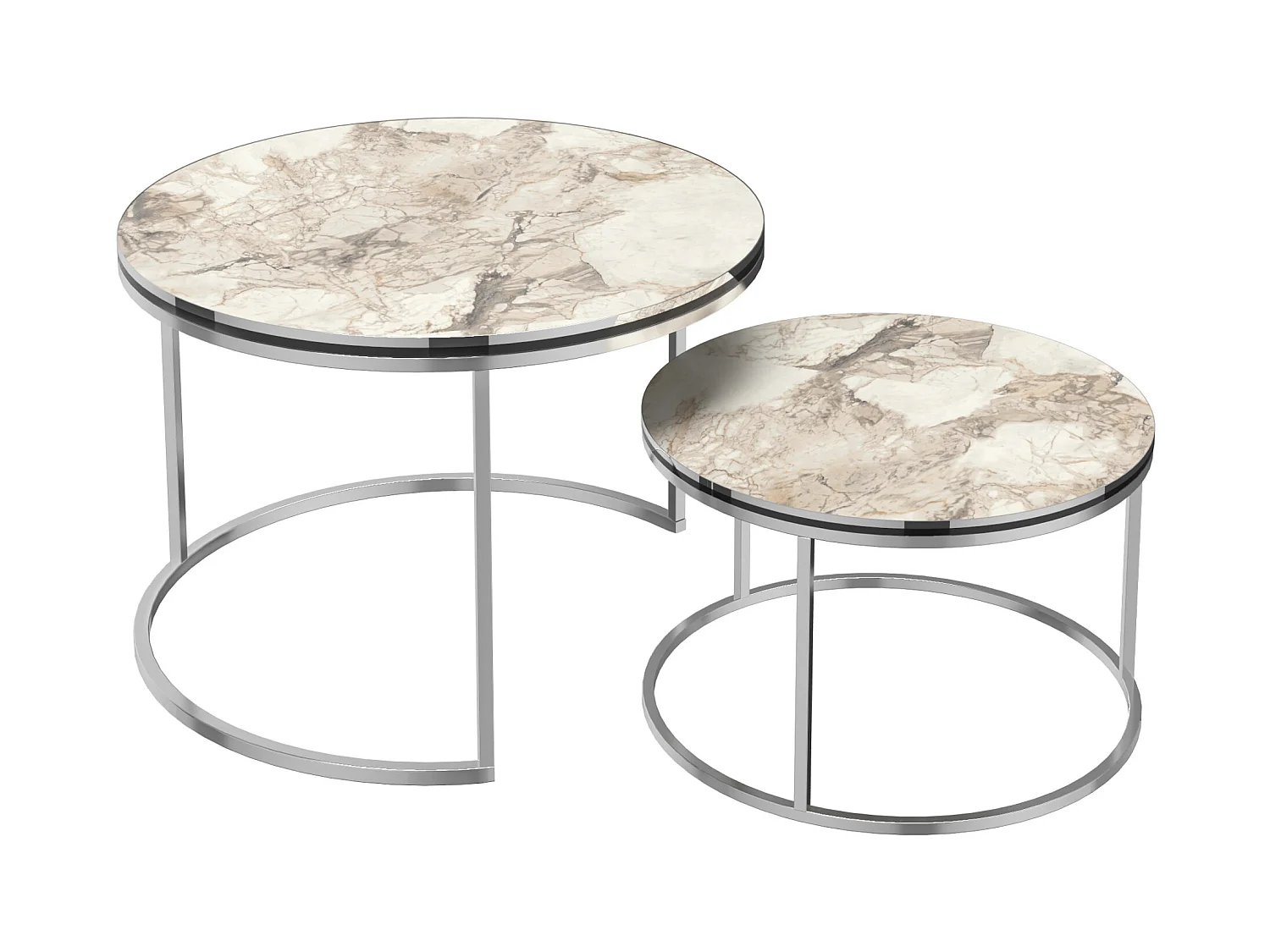 Set de 2 tables d'appoint Skagen rondes gigognes marbre blanc argent [en.casa]