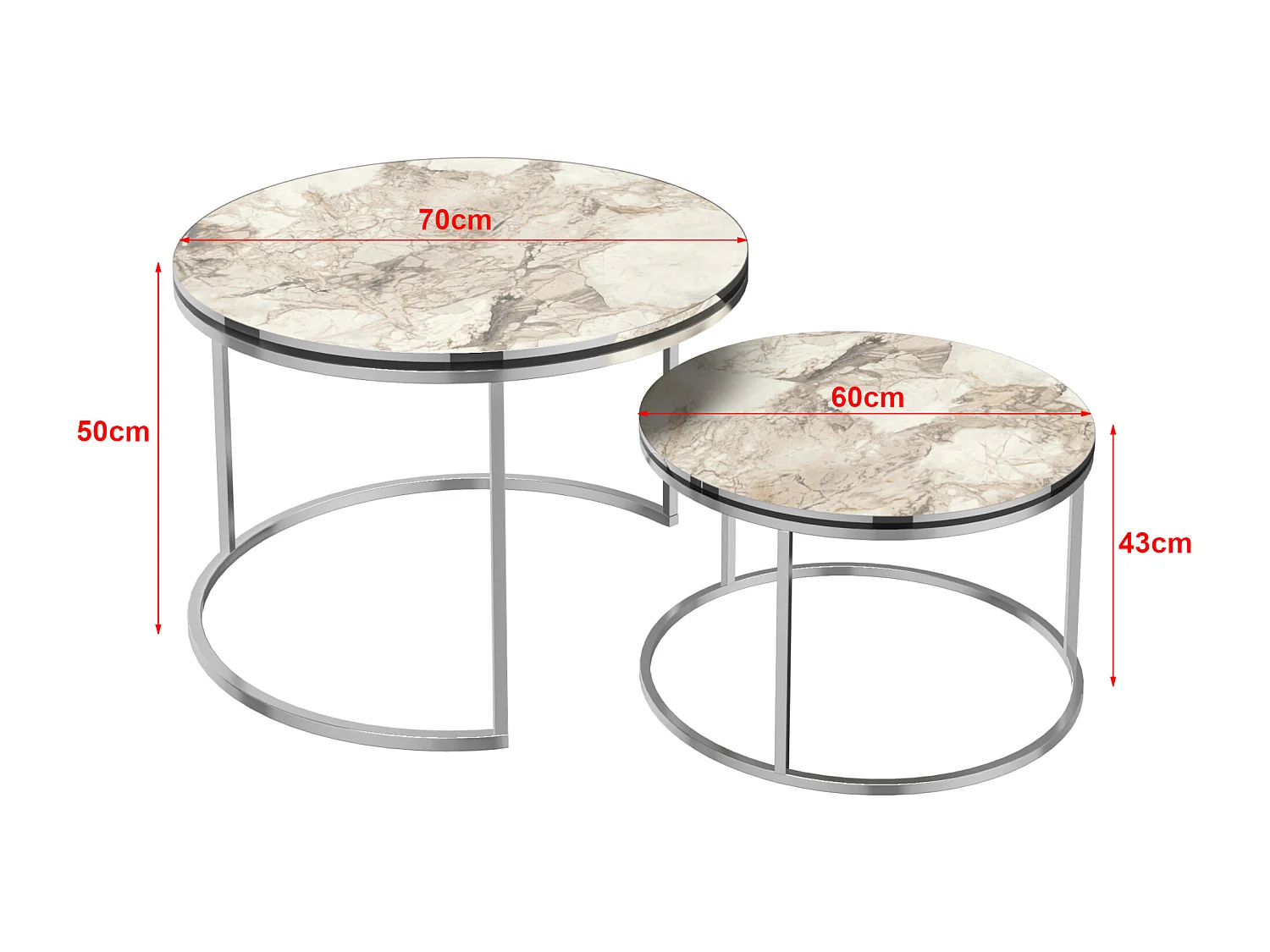 Set de 2 tables d'appoint Skagen rondes gigognes marbre blanc argent [en.casa]