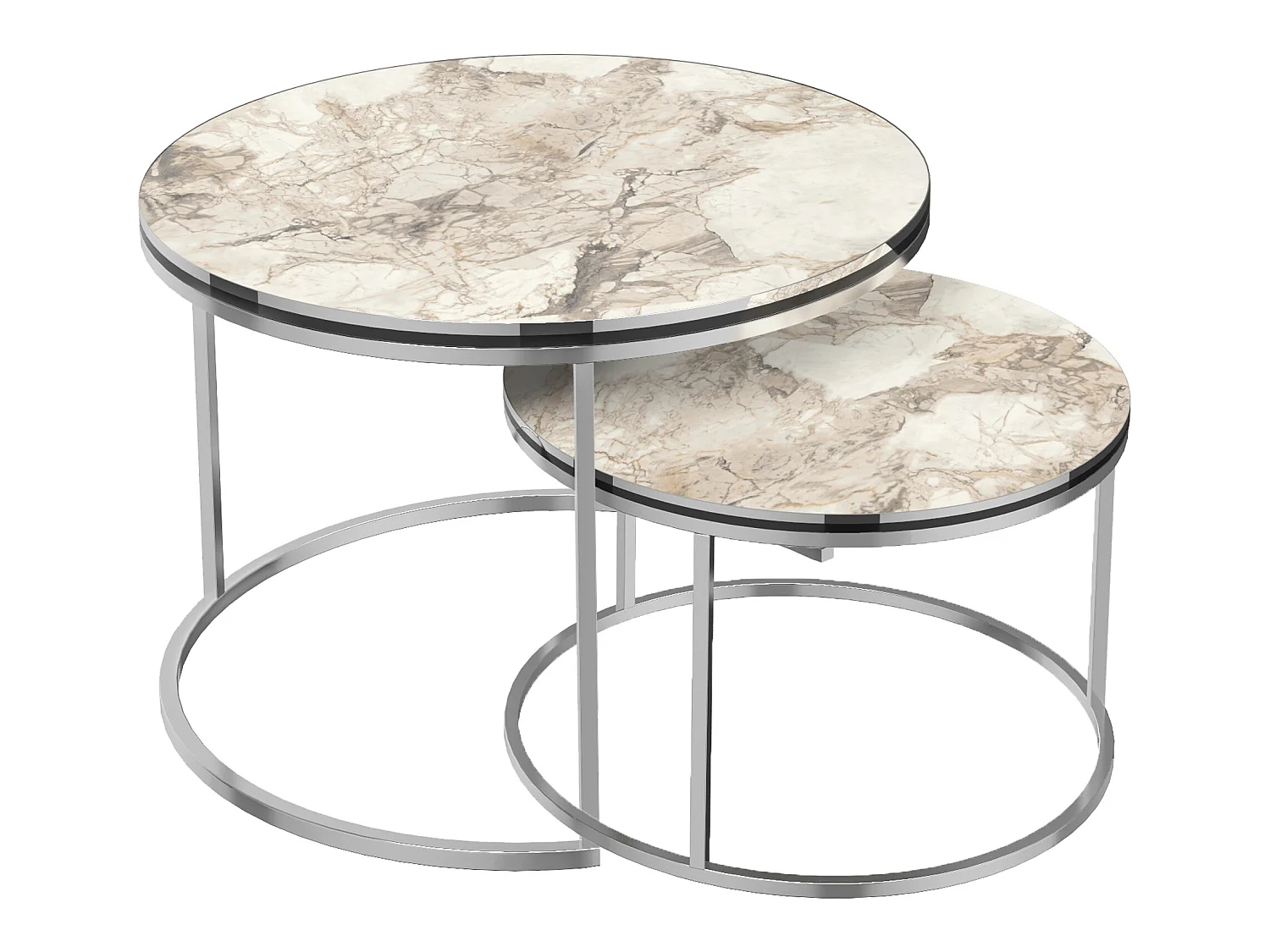 Set de 2 tables d'appoint Skagen rondes gigognes marbre blanc argent [en.casa]