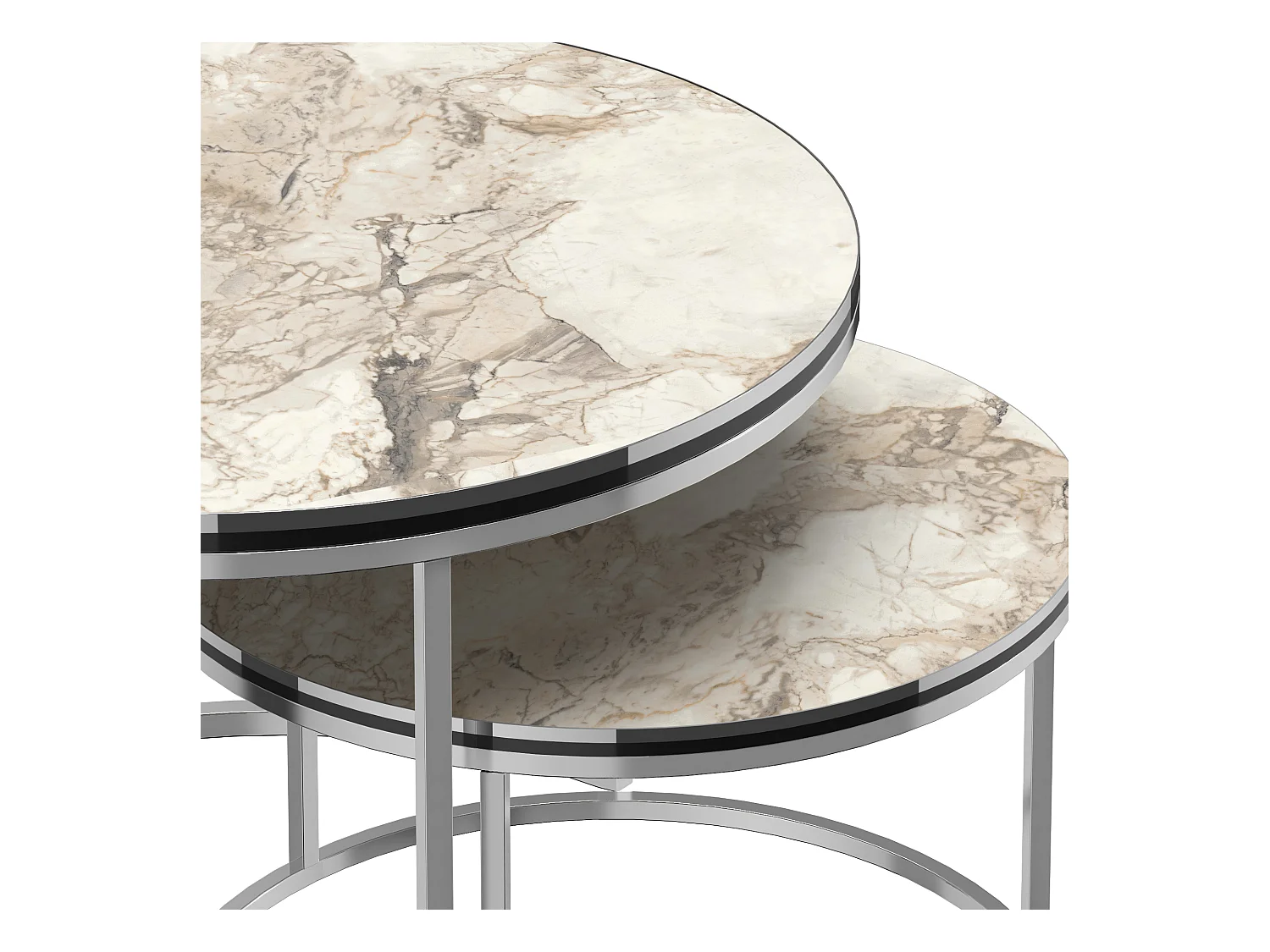 Set de 2 tables d'appoint Skagen rondes gigognes marbre blanc argent [en.casa]