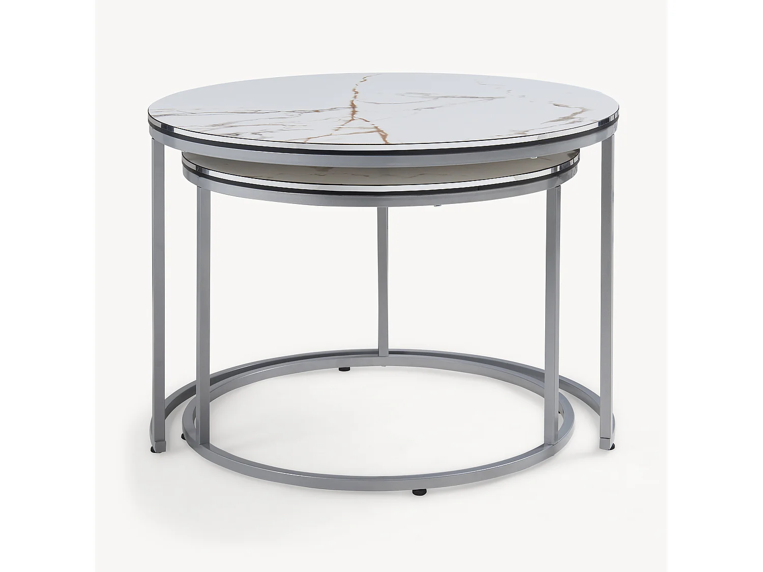 Set de 2 tables d'appoint Skagen rondes gigognes marbre blanc argent [en.casa]