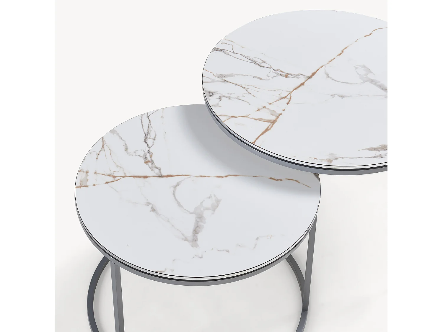 Set de 2 tables d'appoint Skagen rondes gigognes marbre blanc argent [en.casa]