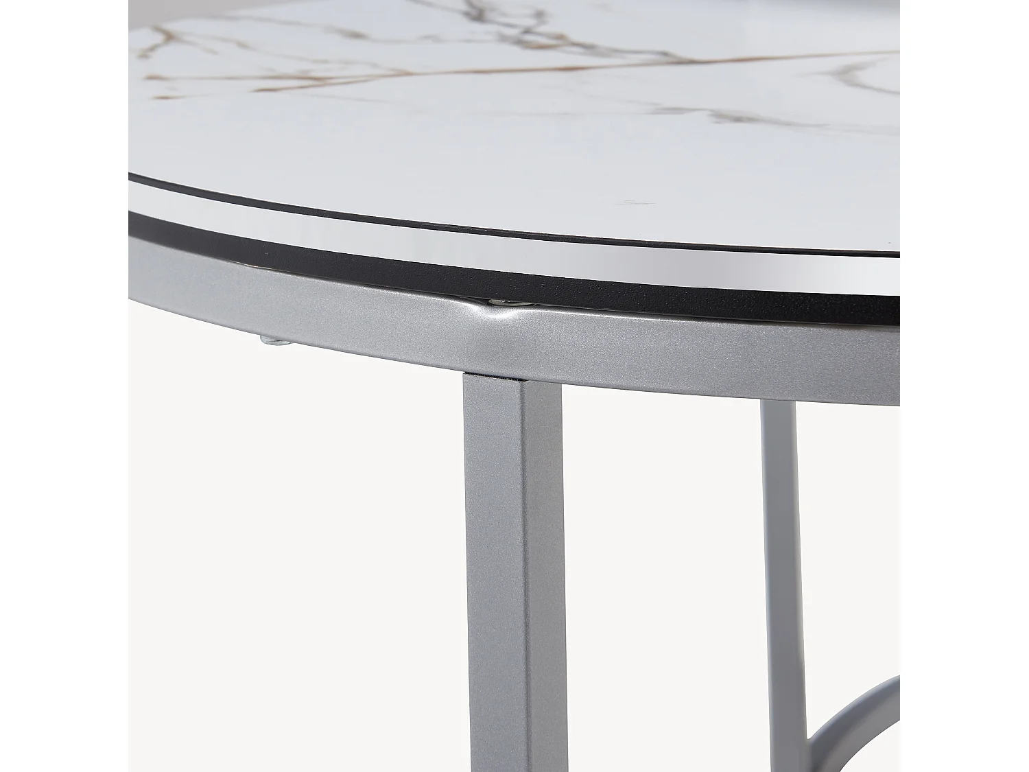 Set de 2 tables d'appoint Skagen rondes gigognes marbre blanc argent [en.casa]