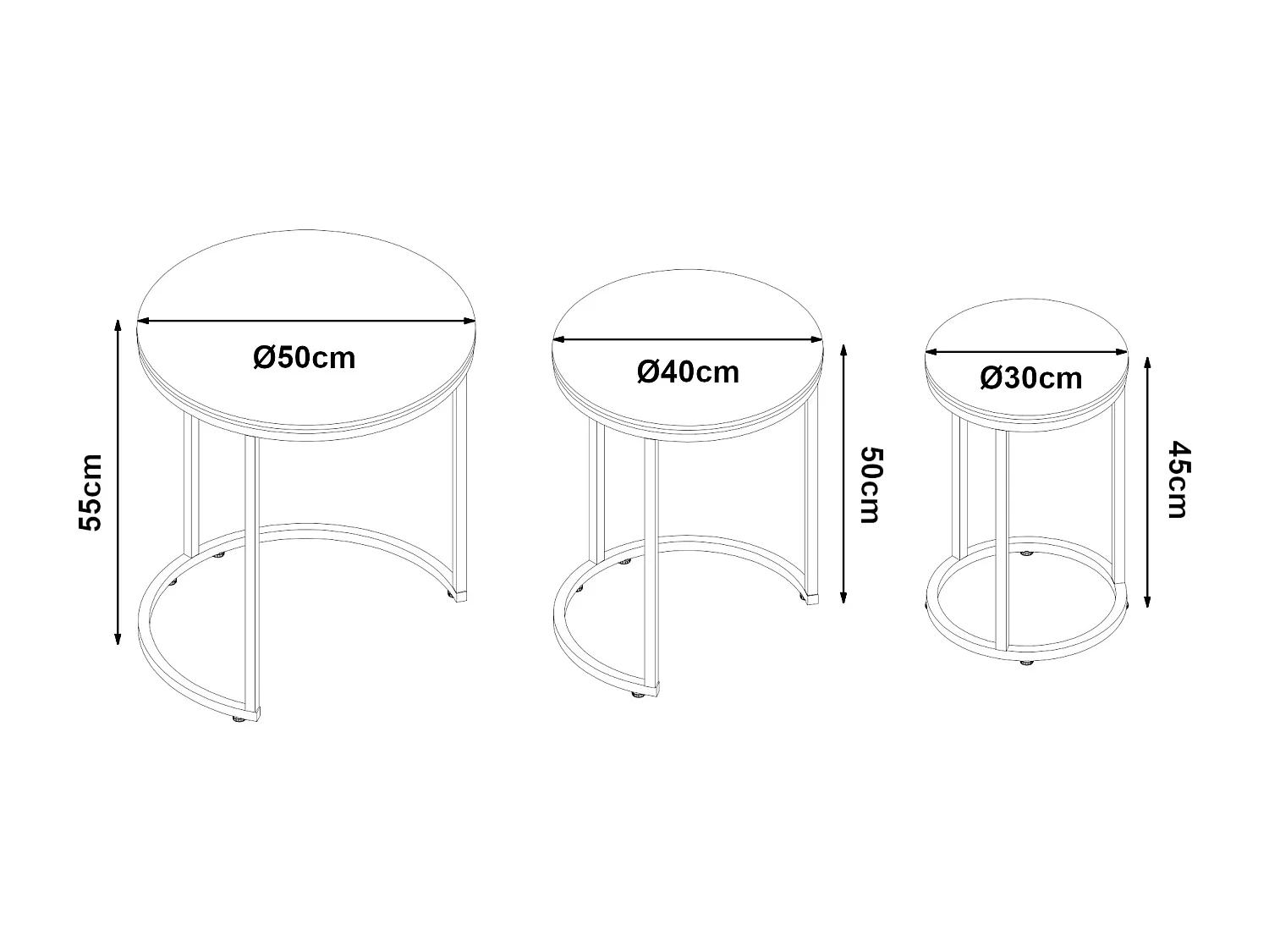 Set de 3 tables d'appoint Bornholm rondes gigognes marbre noir argent [en.casa]