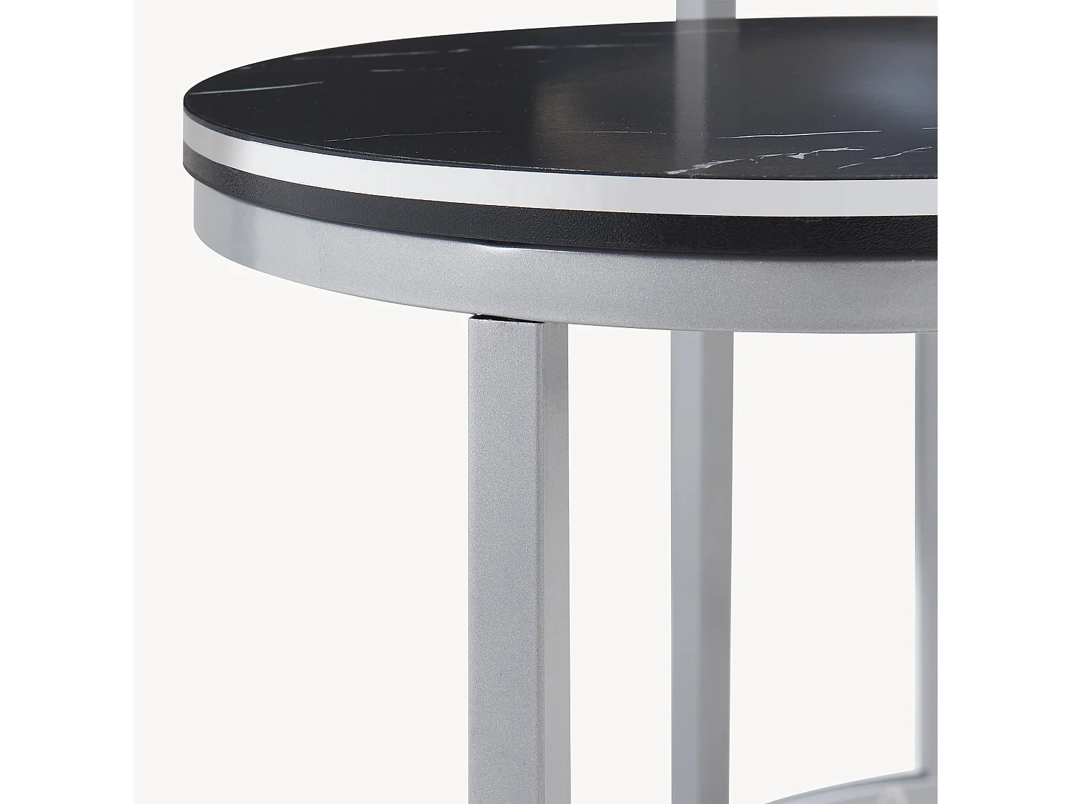 Set de 3 tables d'appoint Bornholm rondes gigognes marbre noir argent [en.casa]