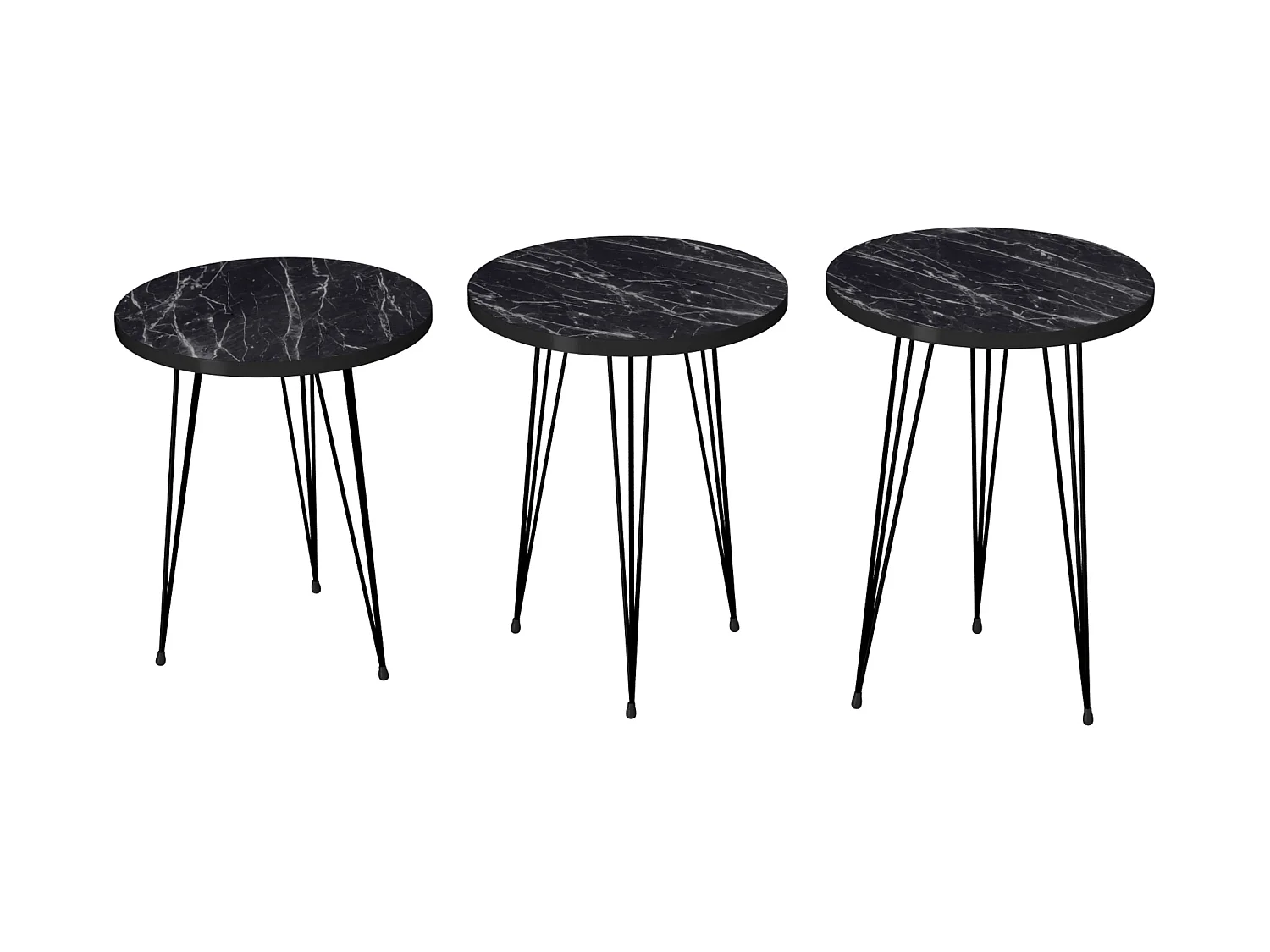 Set de 3 tables d'appoint Ry rondes gigognes marbre noir [en.casa]