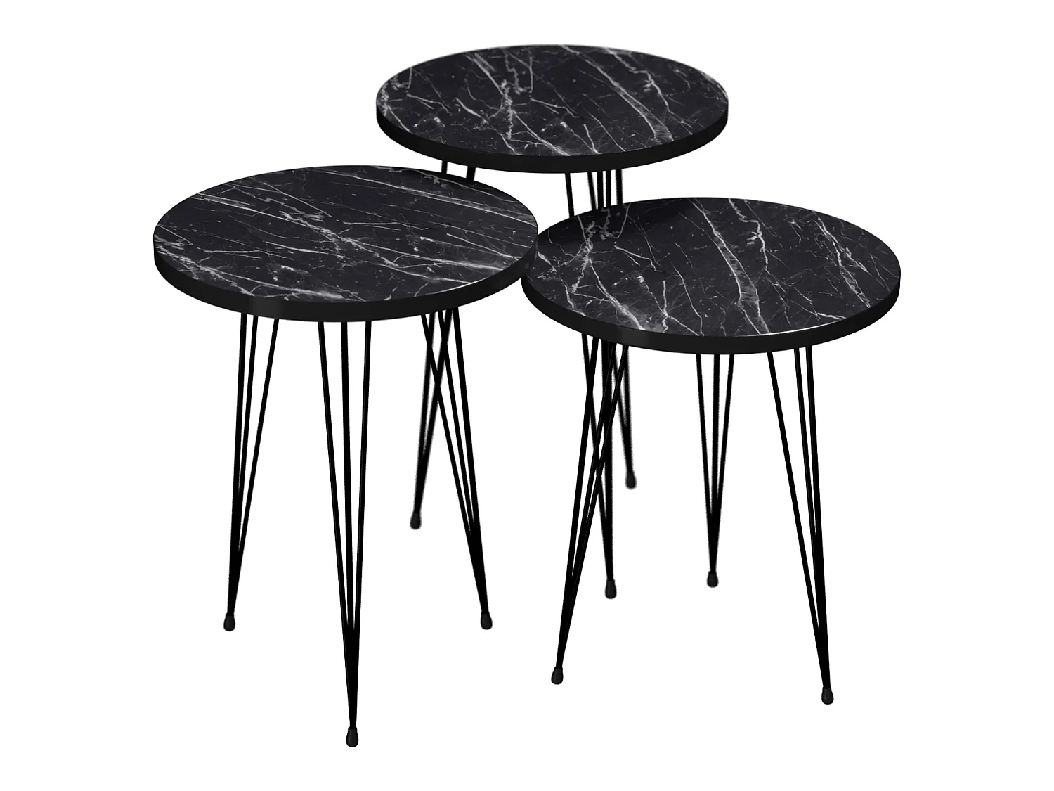 Set de 3 tables d'appoint Ry rondes gigognes marbre noir [en.casa]