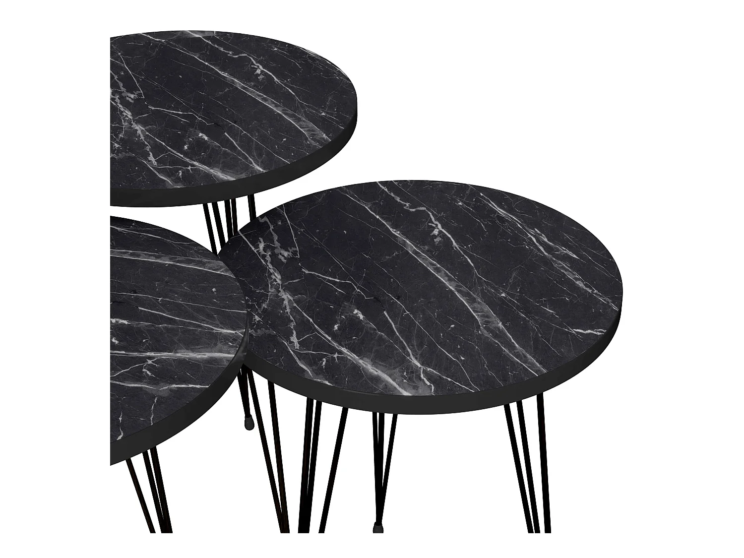 Set de 3 tables d'appoint Ry rondes gigognes marbre noir [en.casa]
