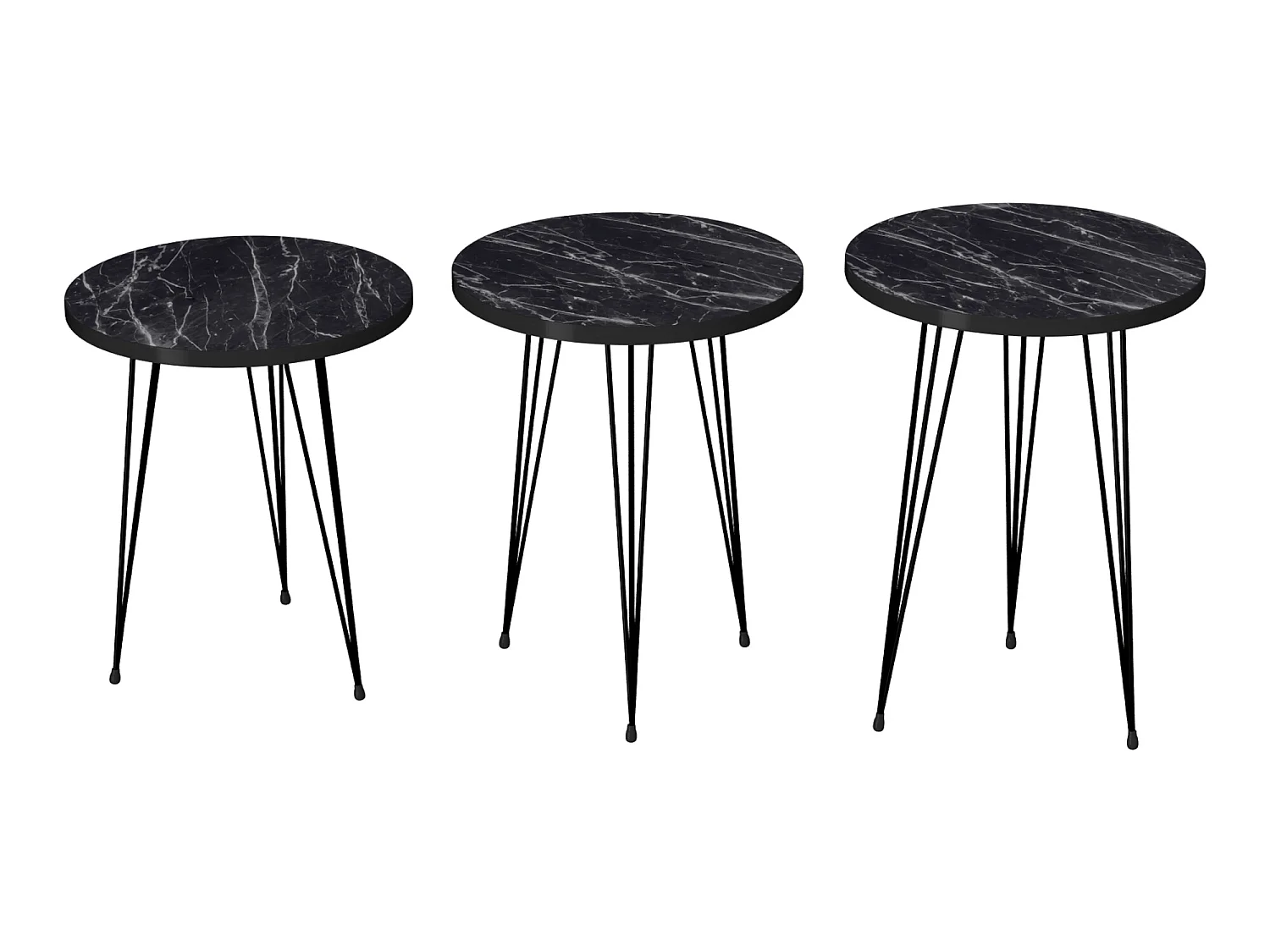 Set de 3 tables d'appoint Ry rondes gigognes marbre noir [en.casa]