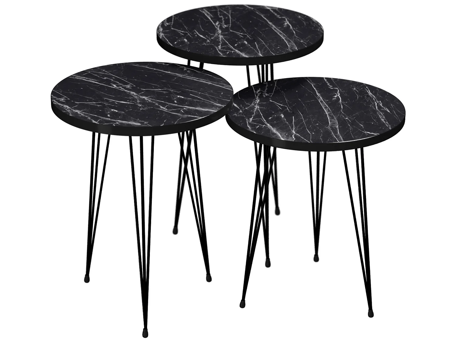 Set de 3 tables d'appoint Ry rondes gigognes marbre noir [en.casa]