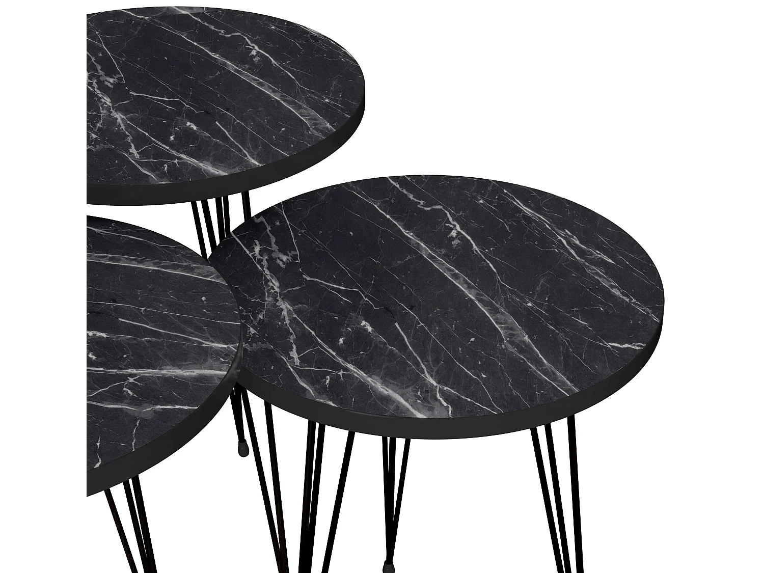 Set de 3 tables d'appoint Ry rondes gigognes marbre noir [en.casa]