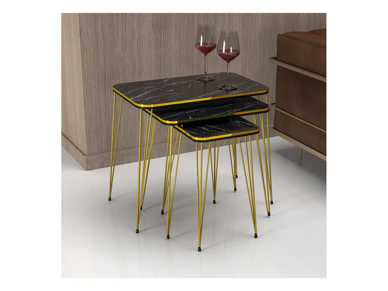 Set de 3 tables d'appoint Rudkøbing rectangulaires gigognes noir [en.casa]