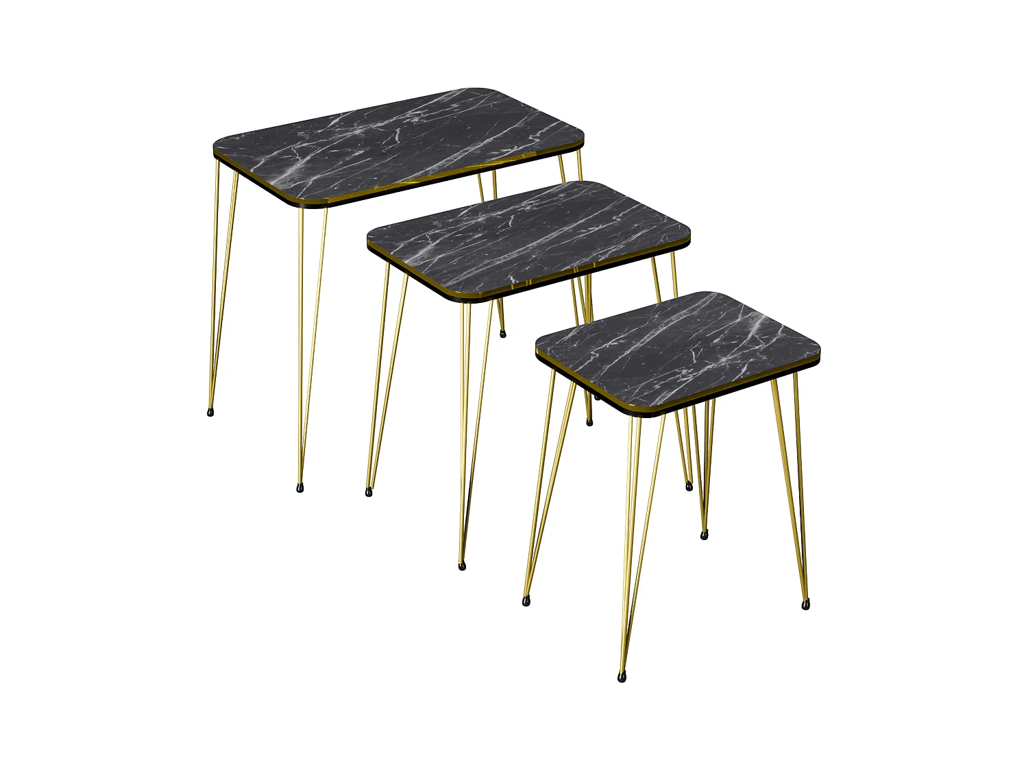 Set de 3 tables d'appoint Rudkøbing rectangulaires gigognes noir [en.casa]