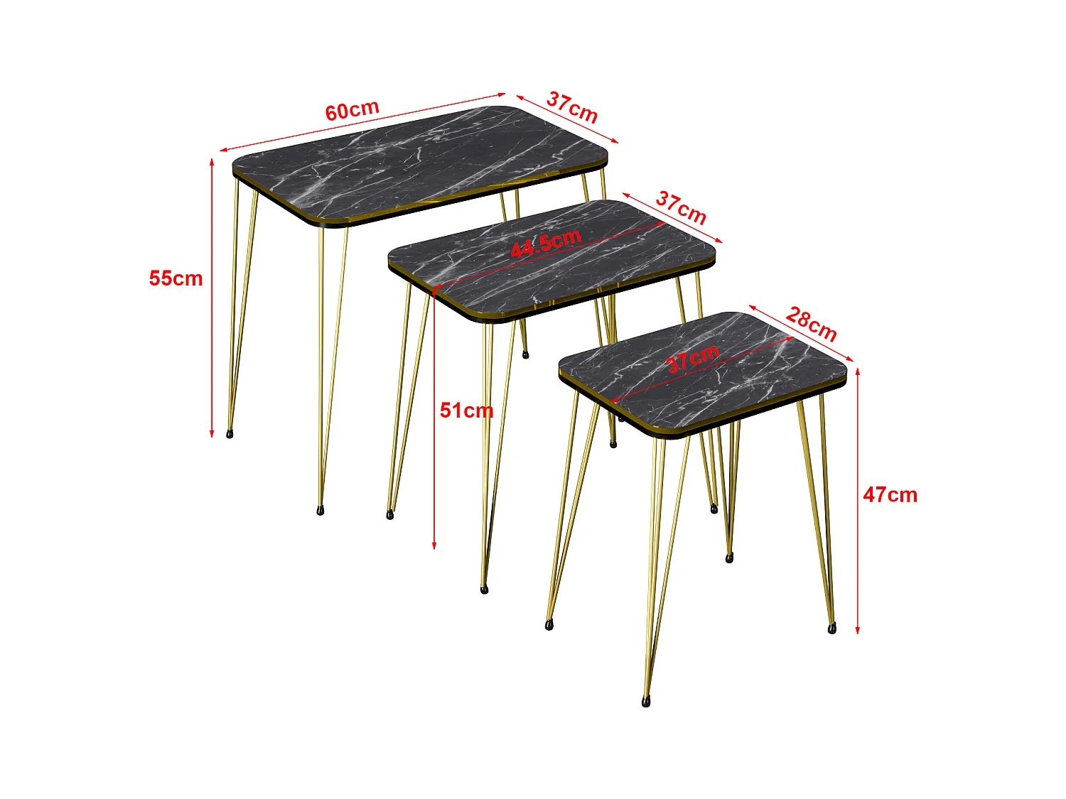 Set de 3 tables d'appoint Rudkøbing rectangulaires gigognes noir [en.casa]