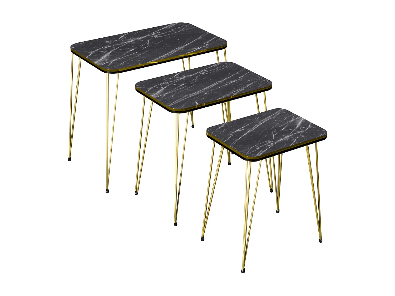 Set de 3 tables d'appoint Rudkøbing rectangulaires gigognes noir [en.casa]