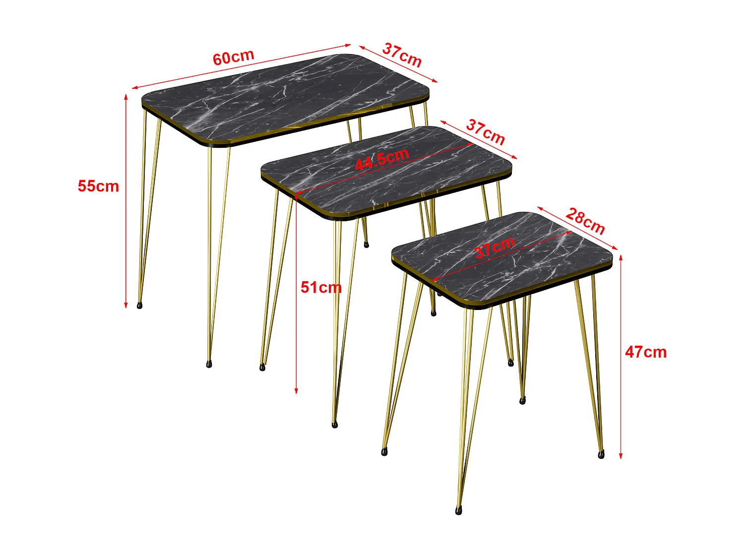 Set de 3 tables d'appoint Rudkøbing rectangulaires gigognes noir [en.casa]