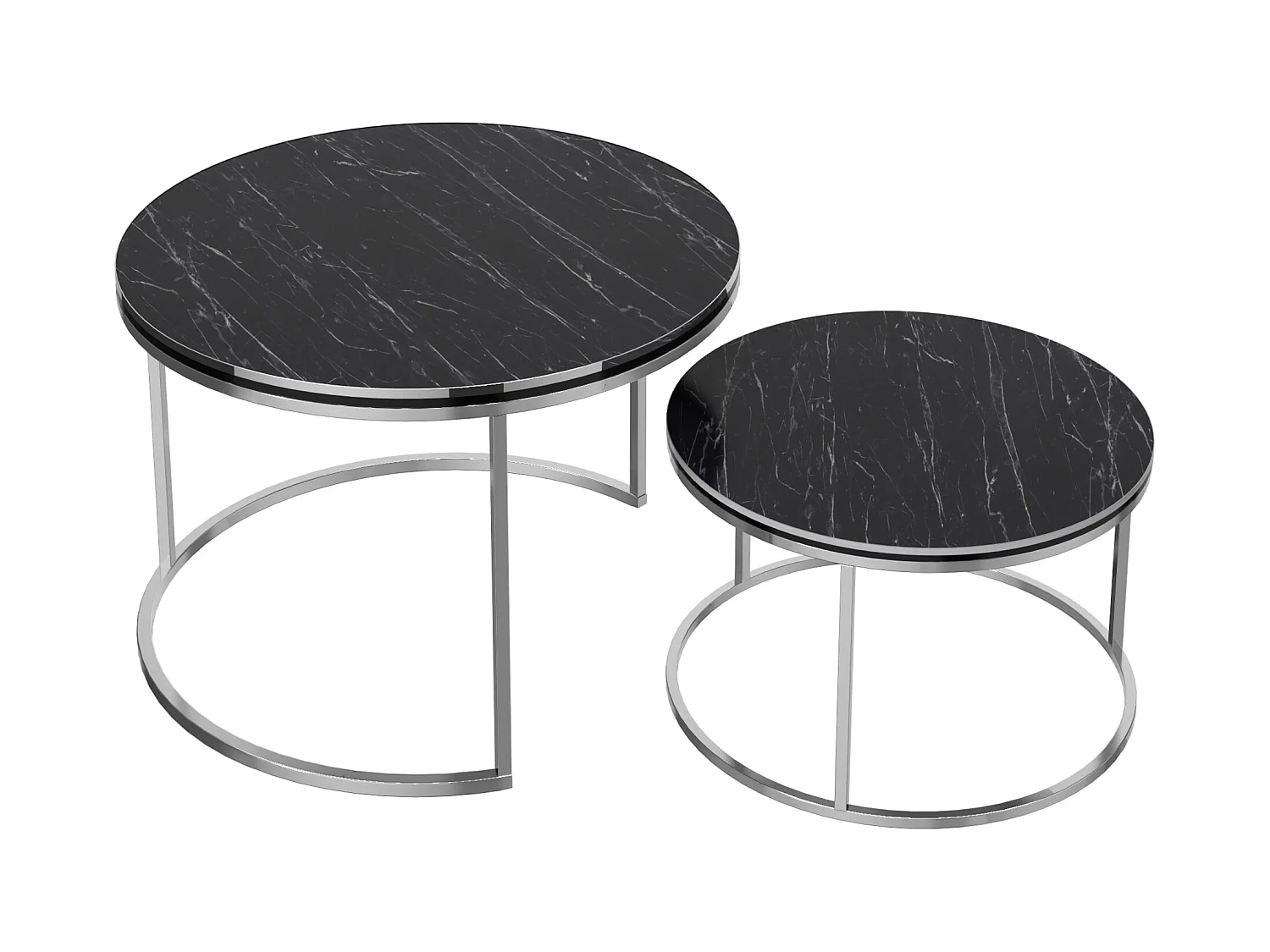 Set de 2 tables d'appoint Skagen rondes gigognes marbre noir argent [en.casa]
