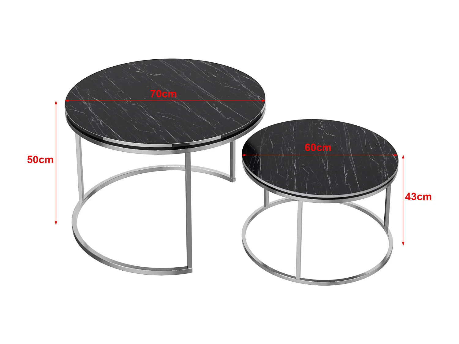 Set de 2 tables d'appoint Skagen rondes gigognes marbre noir argent [en.casa]