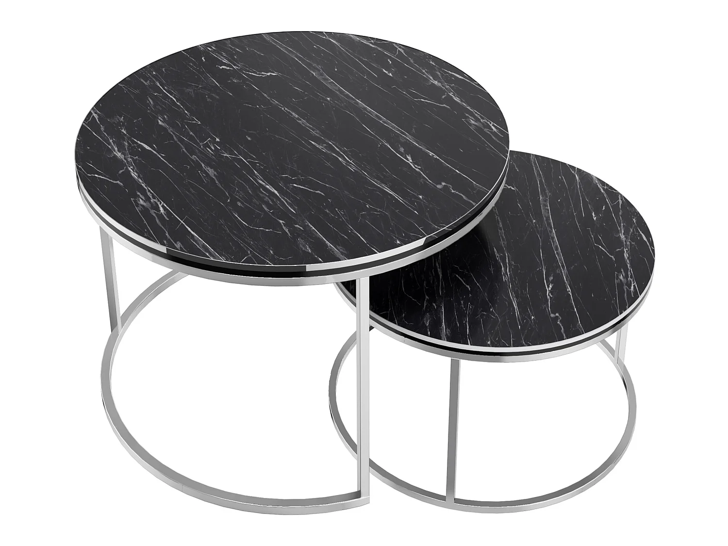 Set de 2 tables d'appoint Skagen rondes gigognes marbre noir argent [en.casa]