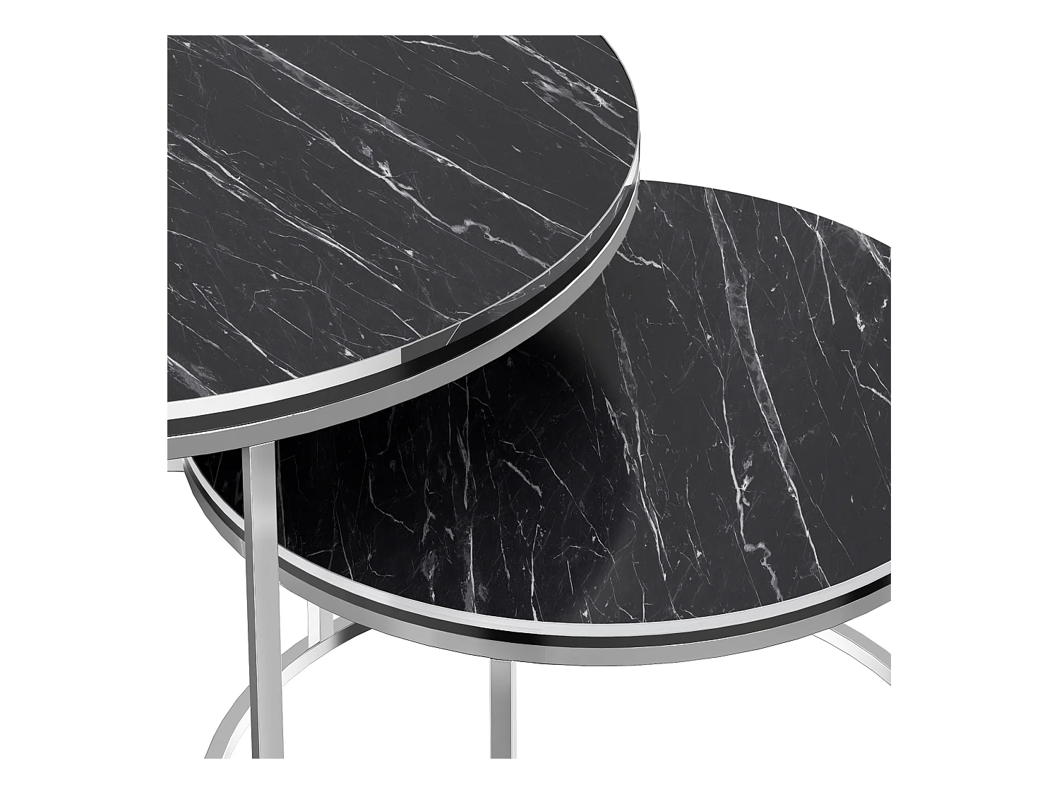 Set de 2 tables d'appoint Skagen rondes gigognes marbre noir argent [en.casa]