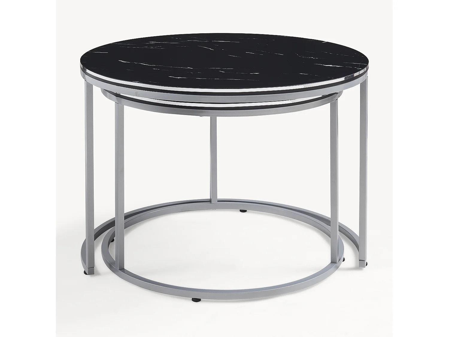 Set de 2 tables d'appoint Skagen rondes gigognes marbre noir argent [en.casa]