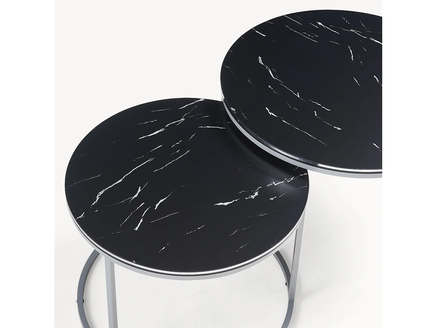 Set de 2 tables d'appoint Skagen rondes gigognes marbre noir argent [en.casa]