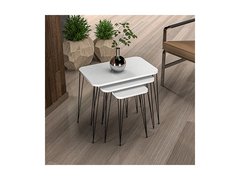 Set de 3 tables d'appoint Rudkøbing rectangulaires gigognes blanc noir [en.casa]