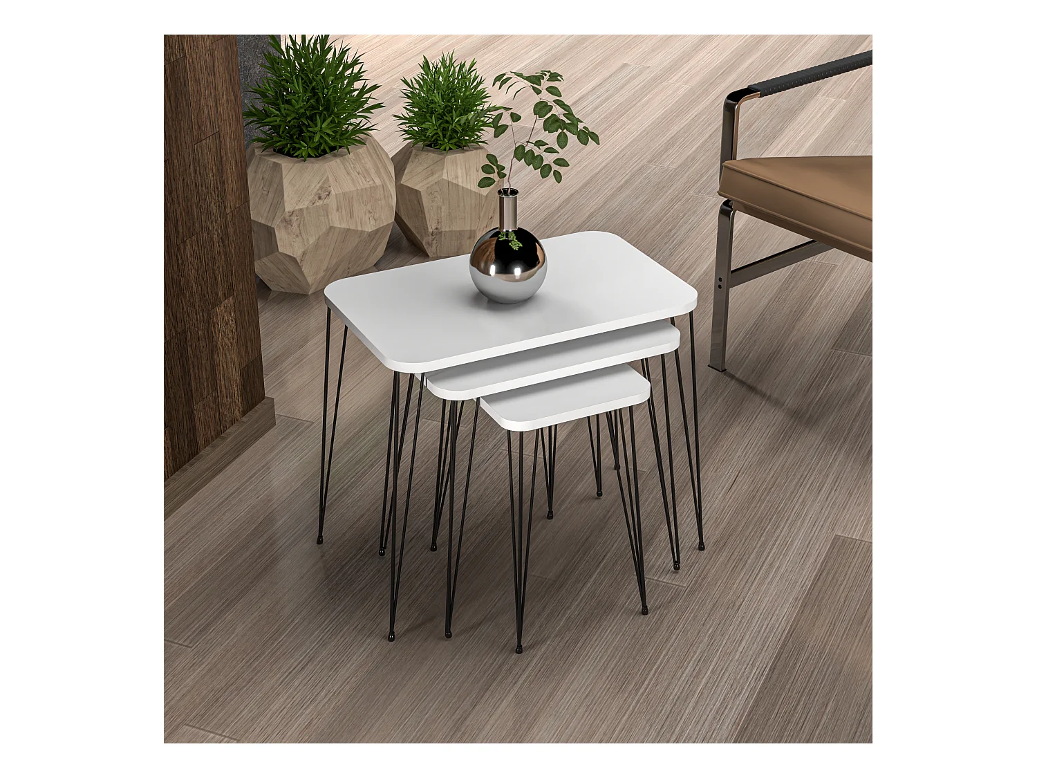 Set de 3 tables d'appoint Rudkøbing rectangulaires gigognes blanc noir [en.casa]