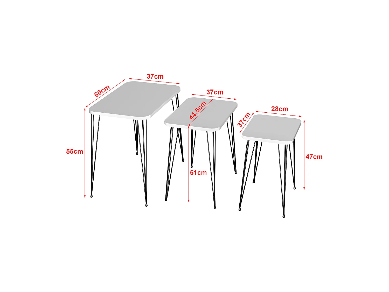 Set de 3 tables d'appoint Rudkøbing rectangulaires gigognes blanc noir [en.casa]