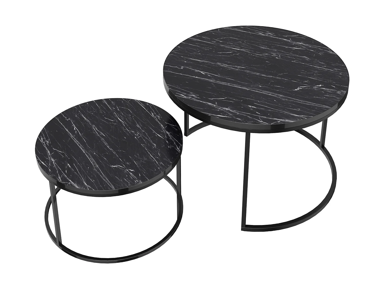 Set de 2 tables d'appoint Skagen rondes gigognes marbre noir [en.casa]
