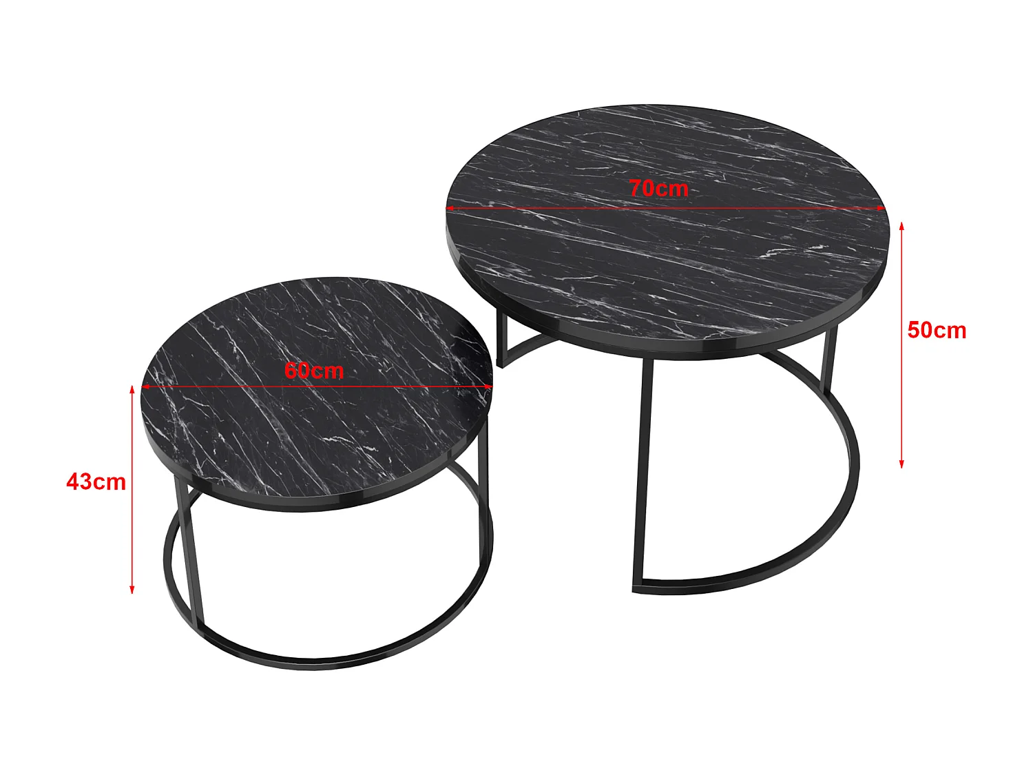 Set de 2 tables d'appoint Skagen rondes gigognes marbre noir [en.casa]