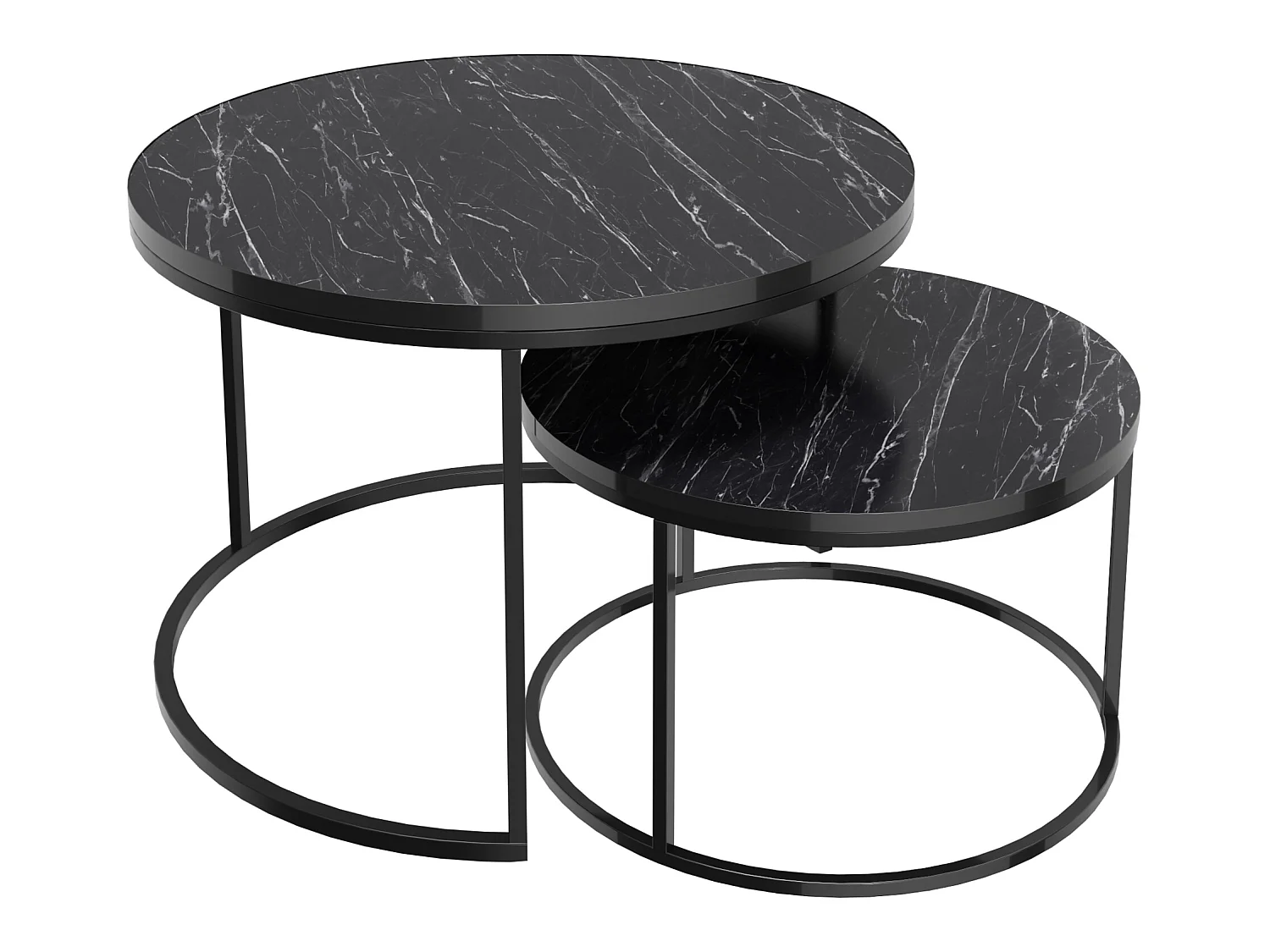 Set de 2 tables d'appoint Skagen rondes gigognes marbre noir [en.casa]