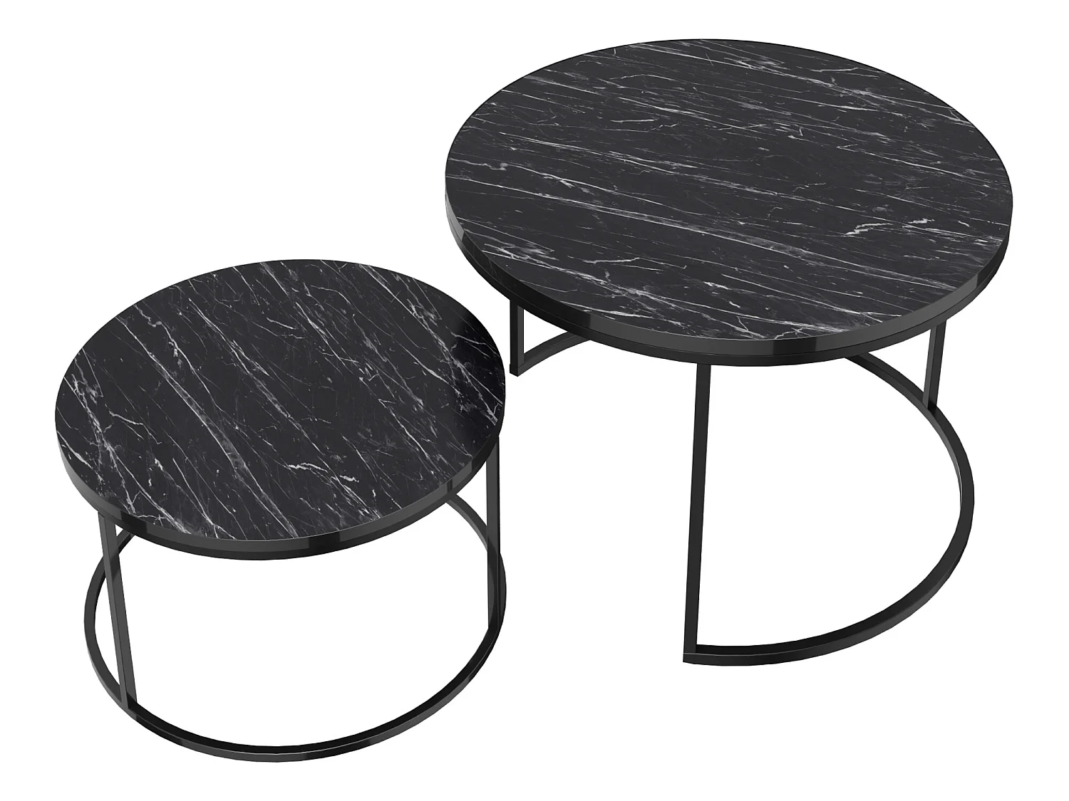 Set de 2 tables d'appoint Skagen rondes gigognes marbre noir [en.casa]