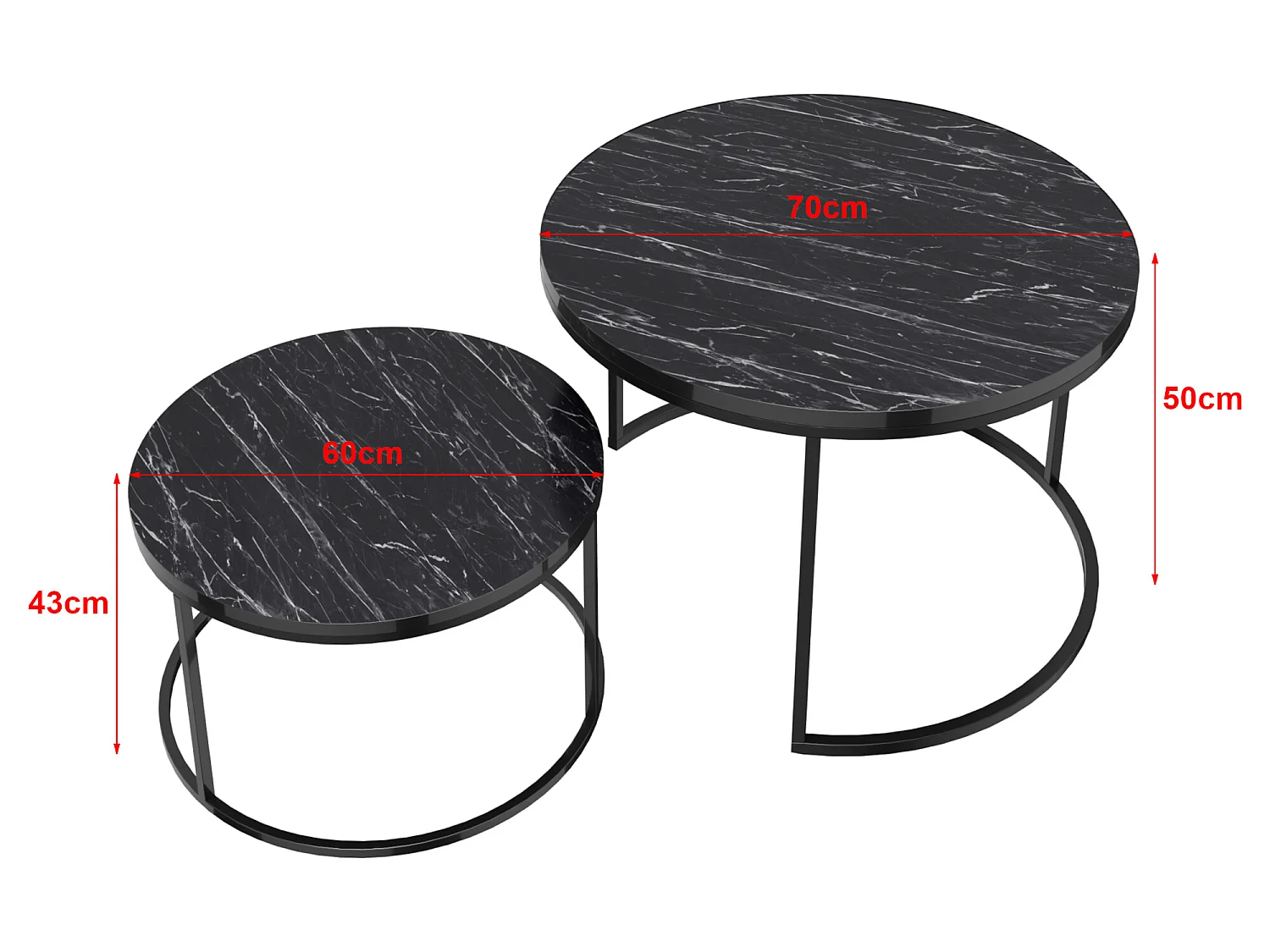Set de 2 tables d'appoint Skagen rondes gigognes marbre noir [en.casa]
