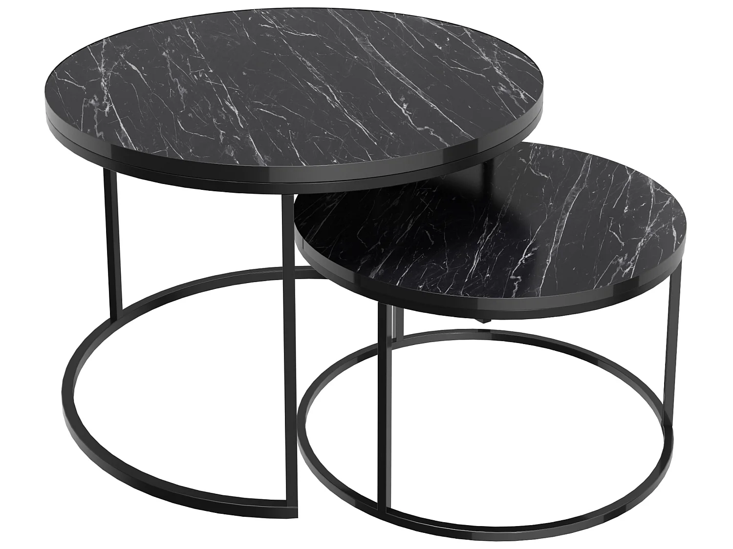 Set de 2 tables d'appoint Skagen rondes gigognes marbre noir [en.casa]