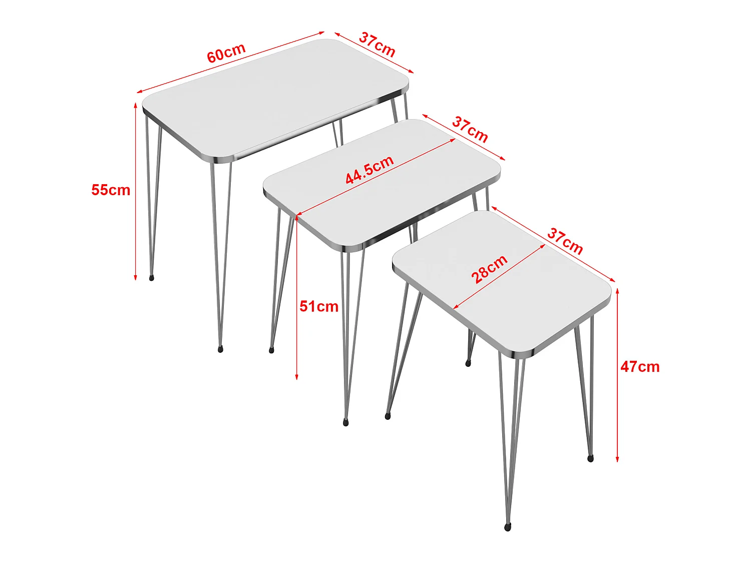 Set de 3 tables d'appoint Rudkøbing rectangulaires gigognes blanc argent [en.casa]