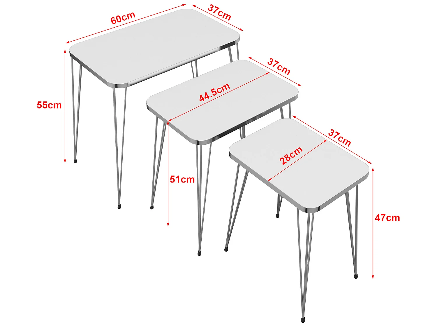 Set de 3 tables d'appoint Rudkøbing rectangulaires gigognes blanc argent [en.casa]