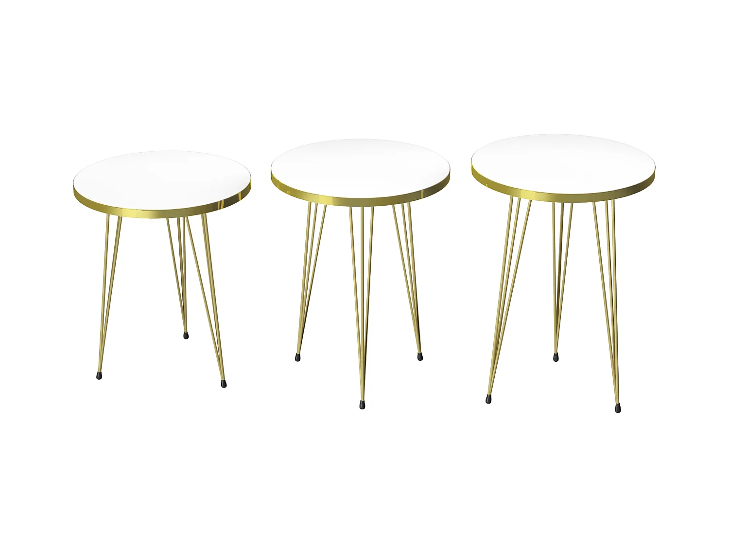 Set de 3 tables d'appoint Ry rondes gigognes blanc or [en.casa]