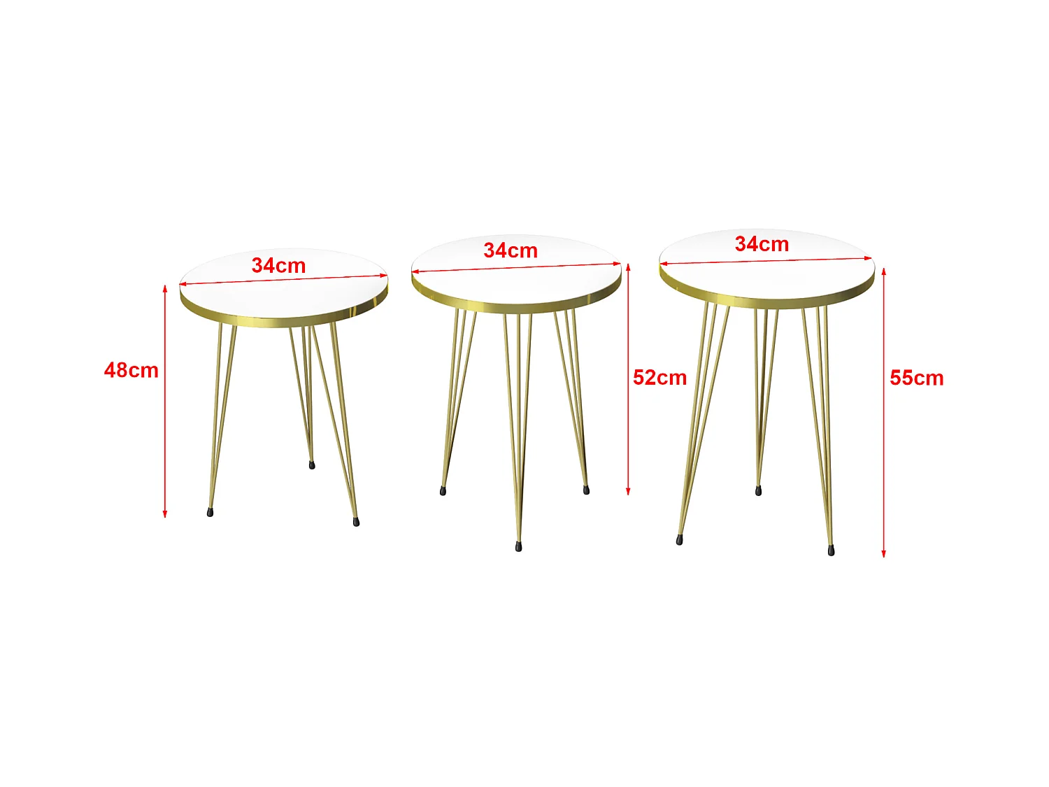 Set de 3 tables d'appoint Ry rondes gigognes blanc or [en.casa]