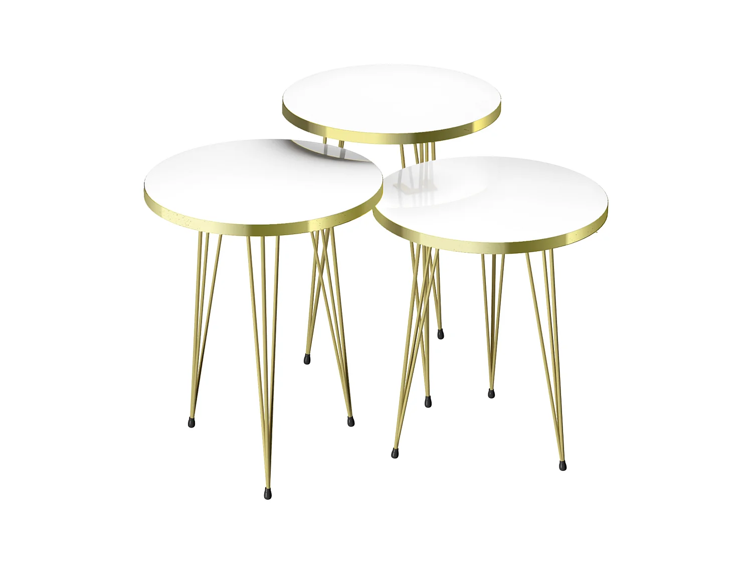 Set de 3 tables d'appoint Ry rondes gigognes blanc or [en.casa]