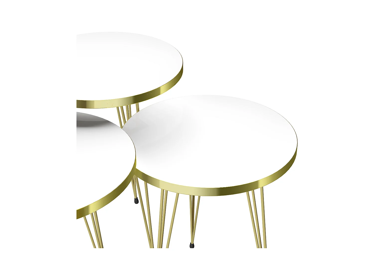 Set de 3 tables d'appoint Ry rondes gigognes blanc or [en.casa]