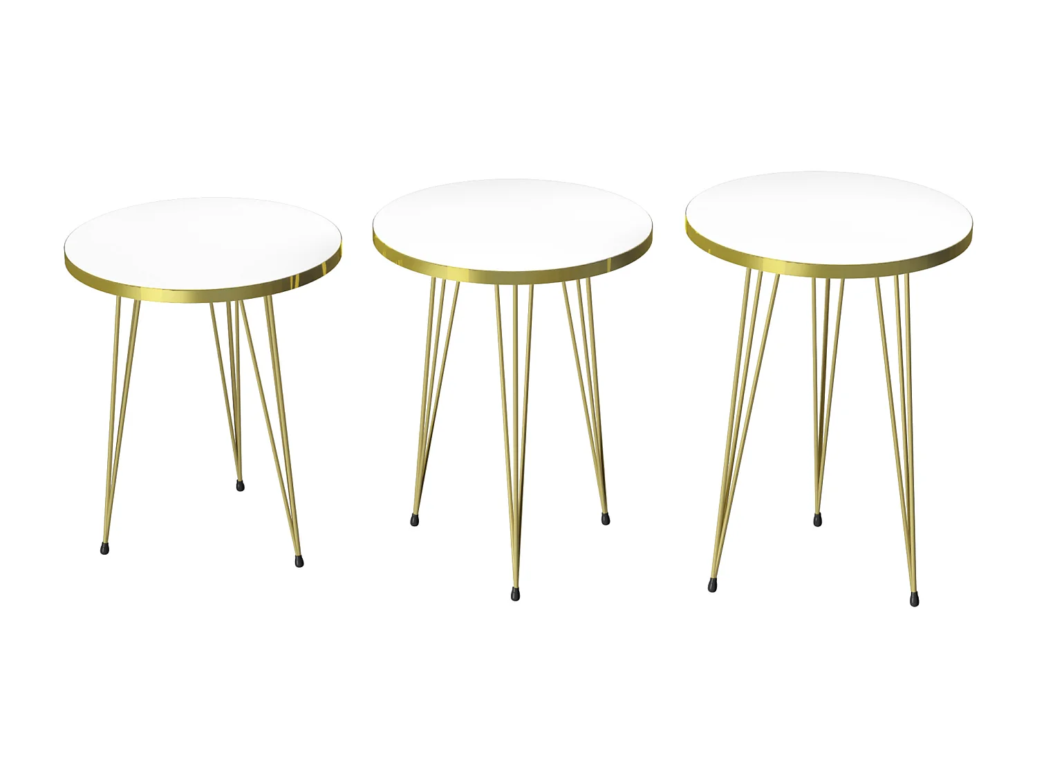 Set de 3 tables d'appoint Ry rondes gigognes blanc or [en.casa]