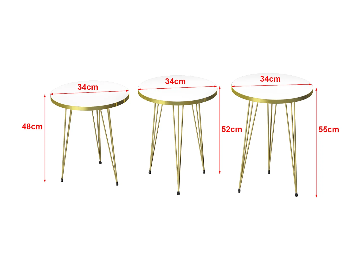 Set de 3 tables d'appoint Ry rondes gigognes blanc or [en.casa]