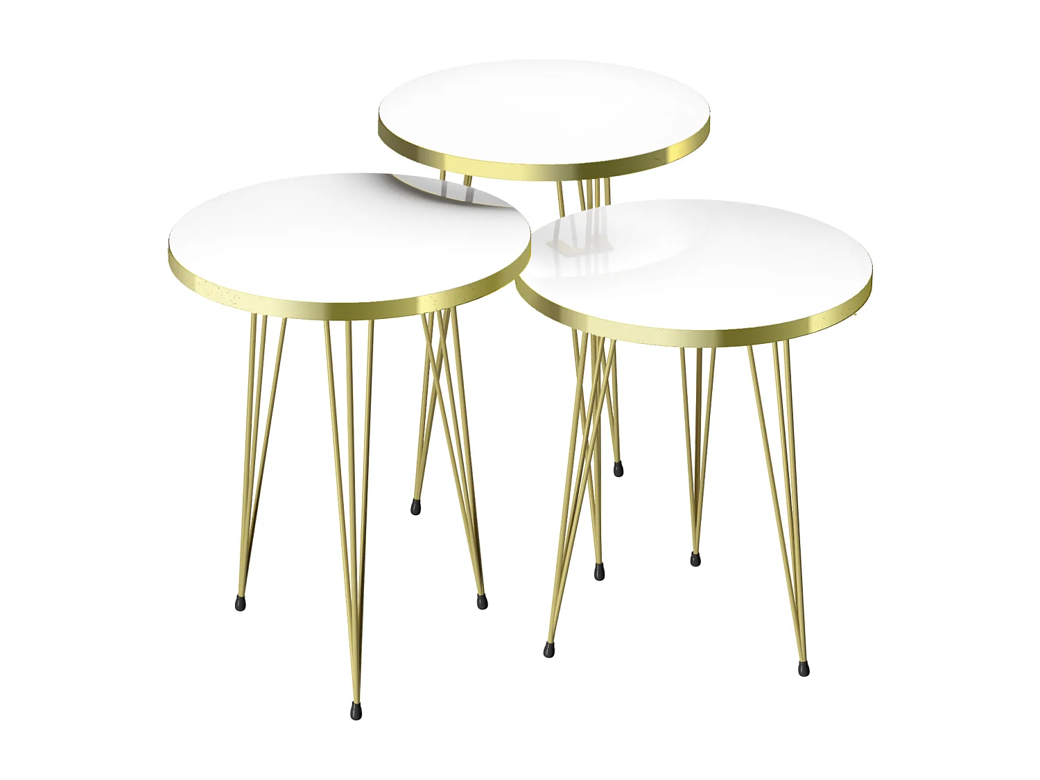 Set de 3 tables d'appoint Ry rondes gigognes blanc or [en.casa]